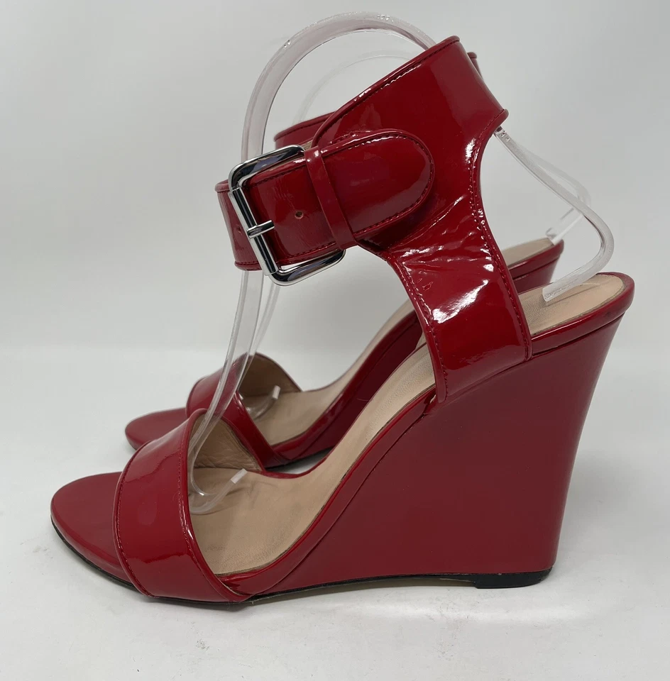 Alejandro Ingelmo Womens Strappy Red Patten Wedge Sandals 39 1/2 - Image 3 of 4