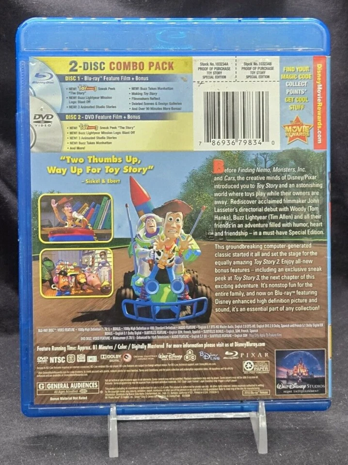 DISNEY- PIXAR - TOY STORY - BLU-RAY & DVD COMBO - 1995 - TOM HANKS - SPECIAL - Image 2 of 2