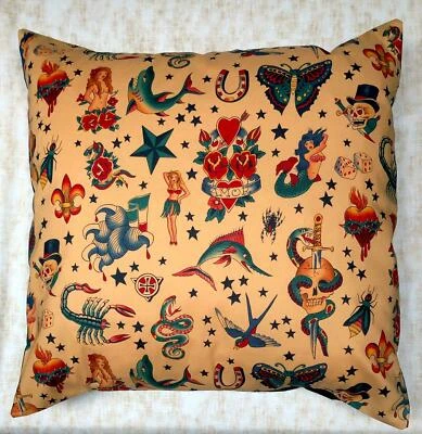 Tatouage Thé Fête Housse de Coussin Décorative Étui Pour 45.7cm x Mort Halloween - Photo 1/2