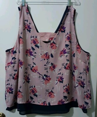 GNW 3XL Women Plus Sleeveless Blouse Mauve & Navy Floral Soft/Flowy Feel Nice 