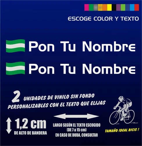 2 Customizable Stickers ANDALUSIAN FLAG WAVED with Name Bike Sticker