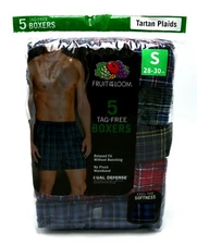 5 Tartan Plaid Small S 28-30 Inch Boxers Fruit Of The Loom CH 71-76 CM