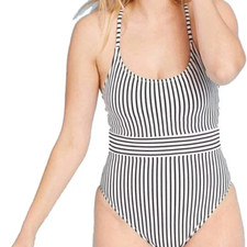 Shade  Shore Striped One Piece Swimsuit Black and White Size M