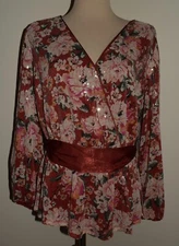 New LC Lauren Conrad Top 3X Tie Waist Faux Wrap Blouse Sequin Floral
