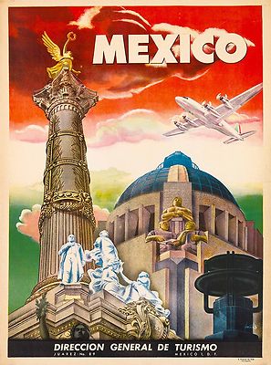 Mexico  Vintage art painting Travel Poster Print  Framed Canvas 