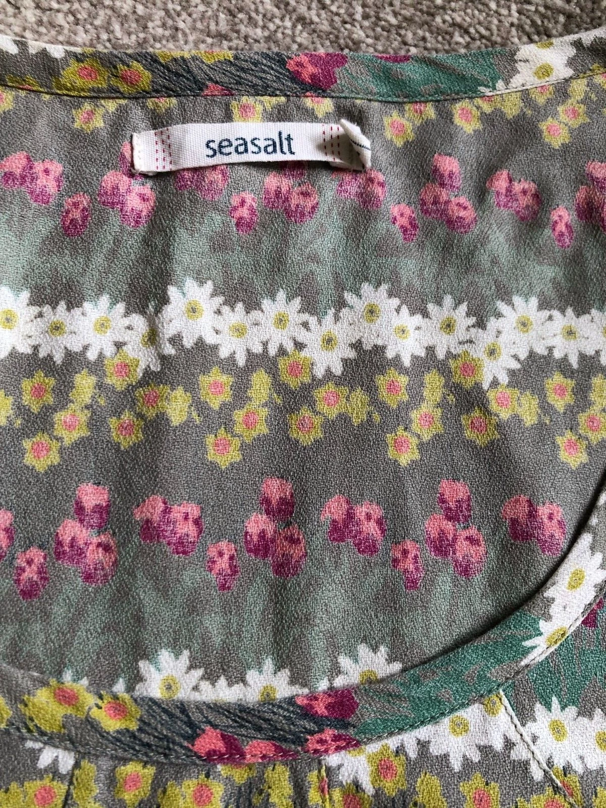 Abito Seasalt San Valentino tunica tasche verde rosa floreale taglia 10 ottimo stato matrimonio