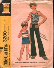 3200 Vintage McCalls SEWING Pattern Boys 1970s Shirt Pants Stretch Knit 3 OOP