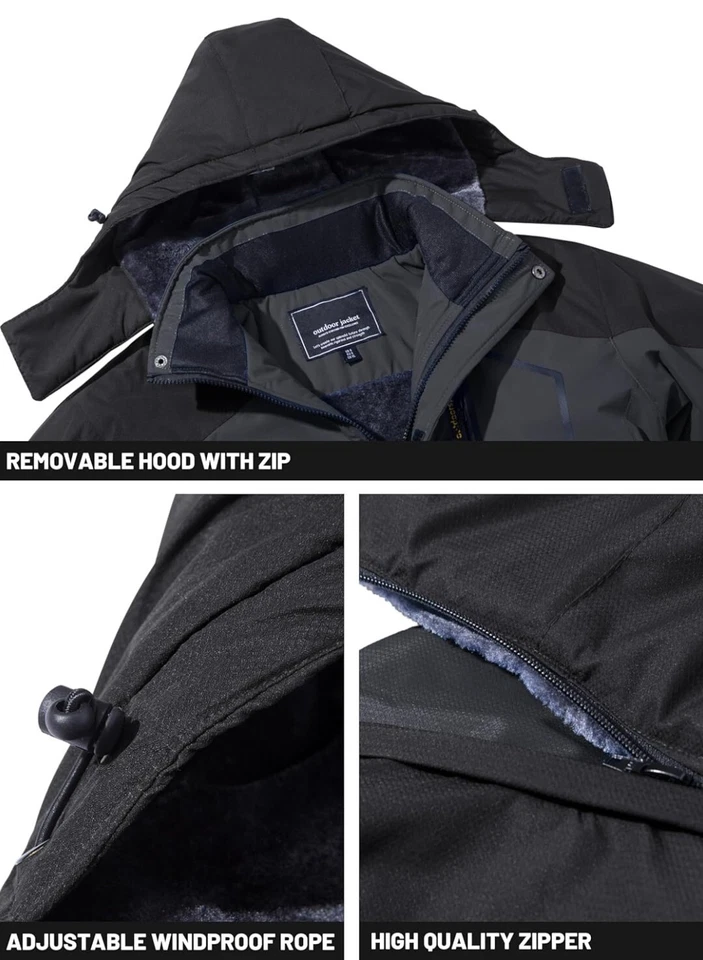 Men's Waterproof Ski Jacket Winter Warm Jackets Snow Thermal Fleece Work Coat US - Image 2 of 4