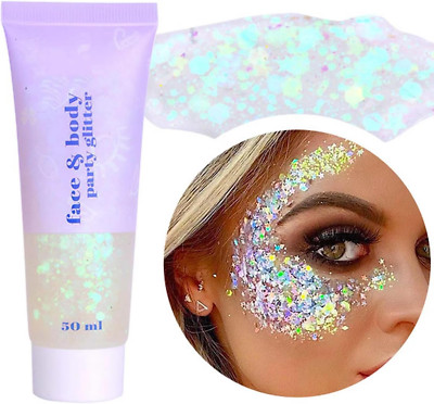 Body Glitter Gel 50Ml, Mermaid Sequins Chunky Glitter Liquid Kit, Long-Lasting G
