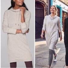 S Athleta Pimlico Sweatshirt Dress Hood Thumbholes Pockets Small Willow Gray
