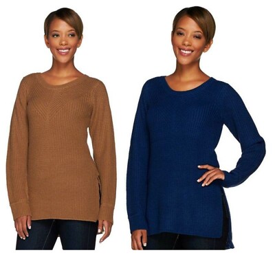LISA RINNA COLLECTION SOFT MIXED STITCH SIDE SLITS SWEATER PULLOVER NEW  73