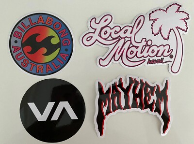 SURFBOARD STICKER Lot 4 Pack Mayhem Surf Local Motion RVCA Billabong ...