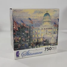 Ceaco Thomas Kinkade 750 Pc Shimmer Puzzle FLAGS OVER THE CAPITAL D.C. New!