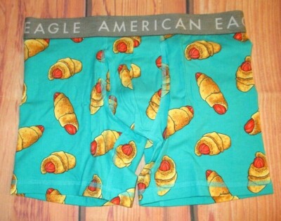 MENS AMERICAN EAGLE PIGS IN A BLANKET TEAL BOXER BRIEF L (35/38)