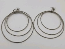Vintage Large Triple Hoop Silver Tone Sparkly Statement Pierced Glam 80s Rocker