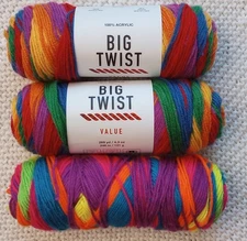 Lot of 3 Big Twist Value Yarn Color RAINBOW WISH 269 yds