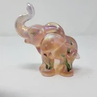 Vintage  Fenton 4" Little Peach Iridescent Elephant Purple Hand Painted Rare