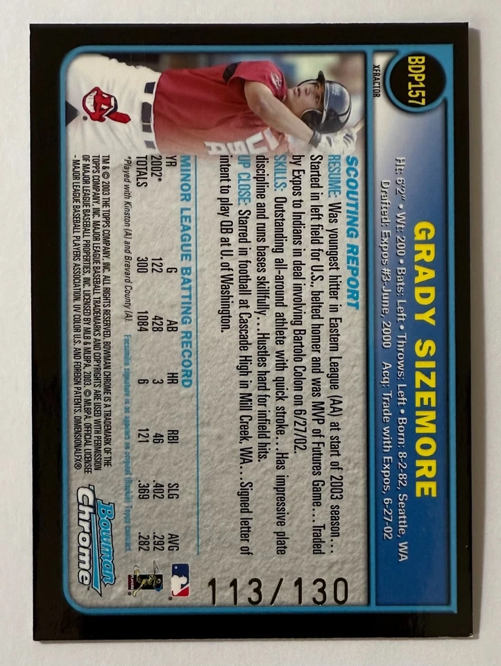 2003 Bowman Draft Chrome Grady Sizemore X-Fractor 113/130 #BDP157 - Image 2 of 2