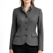 Burberry London Angora Wool Cashmere Blend Blazer Coat Gray Size 10