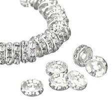 100 x 12mm Rondelle Spacer Beads Silver Plated for DIY Bracelet Silver White