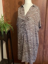 J D Williams Dress Size U.K. 22 Oversized Brown Zebra Print Shirt Collar Pockets