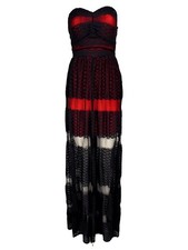 GUESS Sheer Lace Strapless Skirt High Slit Sweetheart Black Red Maxi Dress XS