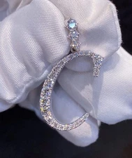 Round Cut Simulated Diamond Initial Letter "C" Pendant In 14k White Gold Plated