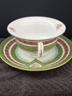 Austrian Double Handle Green And Pink Rose Tea Cup And Saucer A6550 Gold Maroon — photo 6