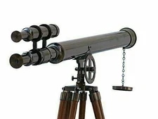 Antique Nautical Brass 39" Telescope on Wooden Tripod Stand Vintage Spyglass