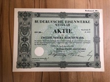 Historische Aktie 1933 Buderus&rsquo;sche Eisenwerke Wetzlar - 200 RM - Topzustand