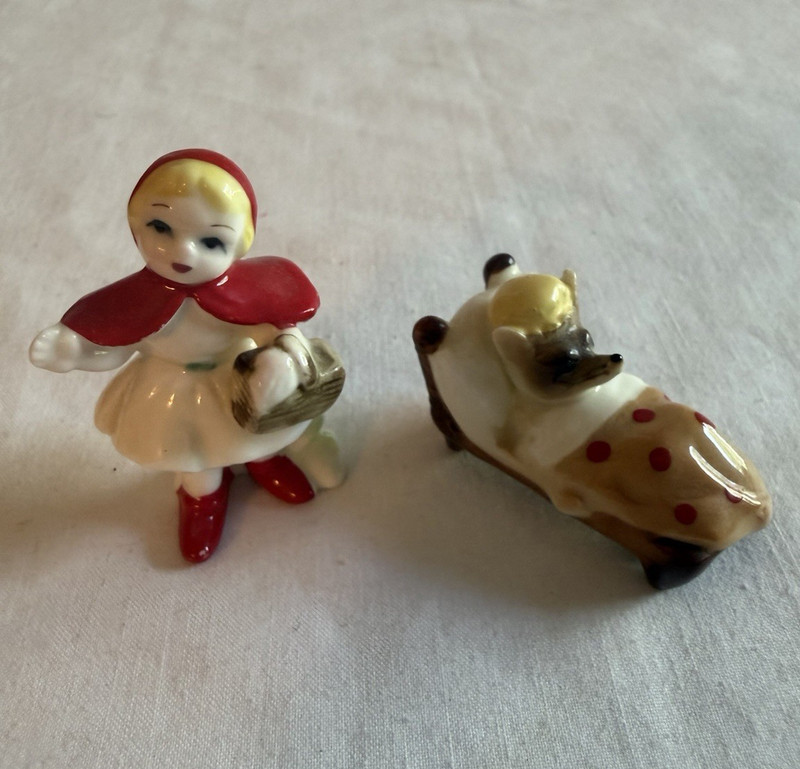 Vintage Bone China Miniature Little Red Riding Hood And The Big Bad Wolf