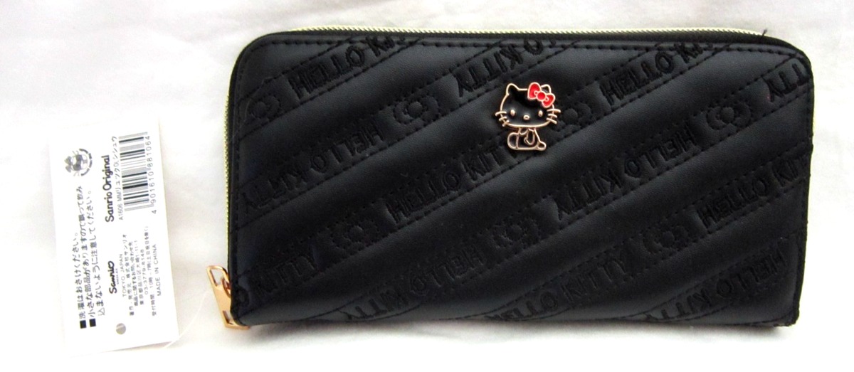 Sanrio Licensed Hello Kitty Kawaii Black Leather Zip Around Long