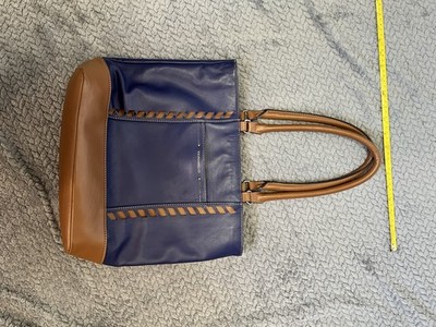  Tignanello Women s Blue/Brown Tote Zip Top Double Handles Inner Pockets