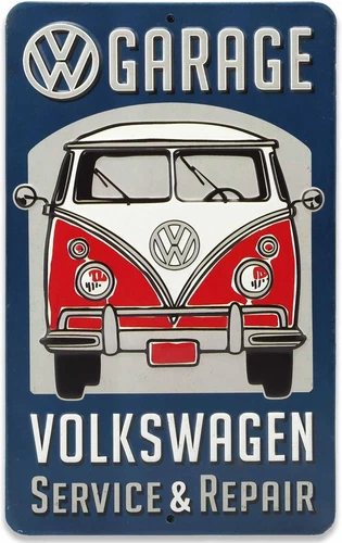 Volkswagen Garage Service and Repair Metal Sign - Vintage Blue/Red