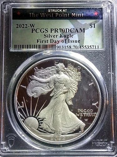 2022-W Proof American Silver Eagle PCGS PR70 DCAM First Day Of Issue W.P. Label