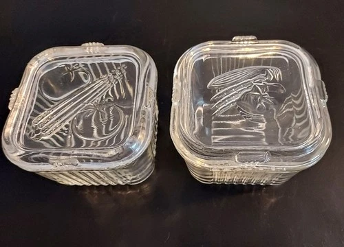 Federal Glass Refrigerator Dishes with lids, Vintage 1950's
