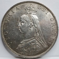 BRITAIN ENGLAND UK Double Florin 4 Shillings 1887 Roman About UNC Victoria #A23