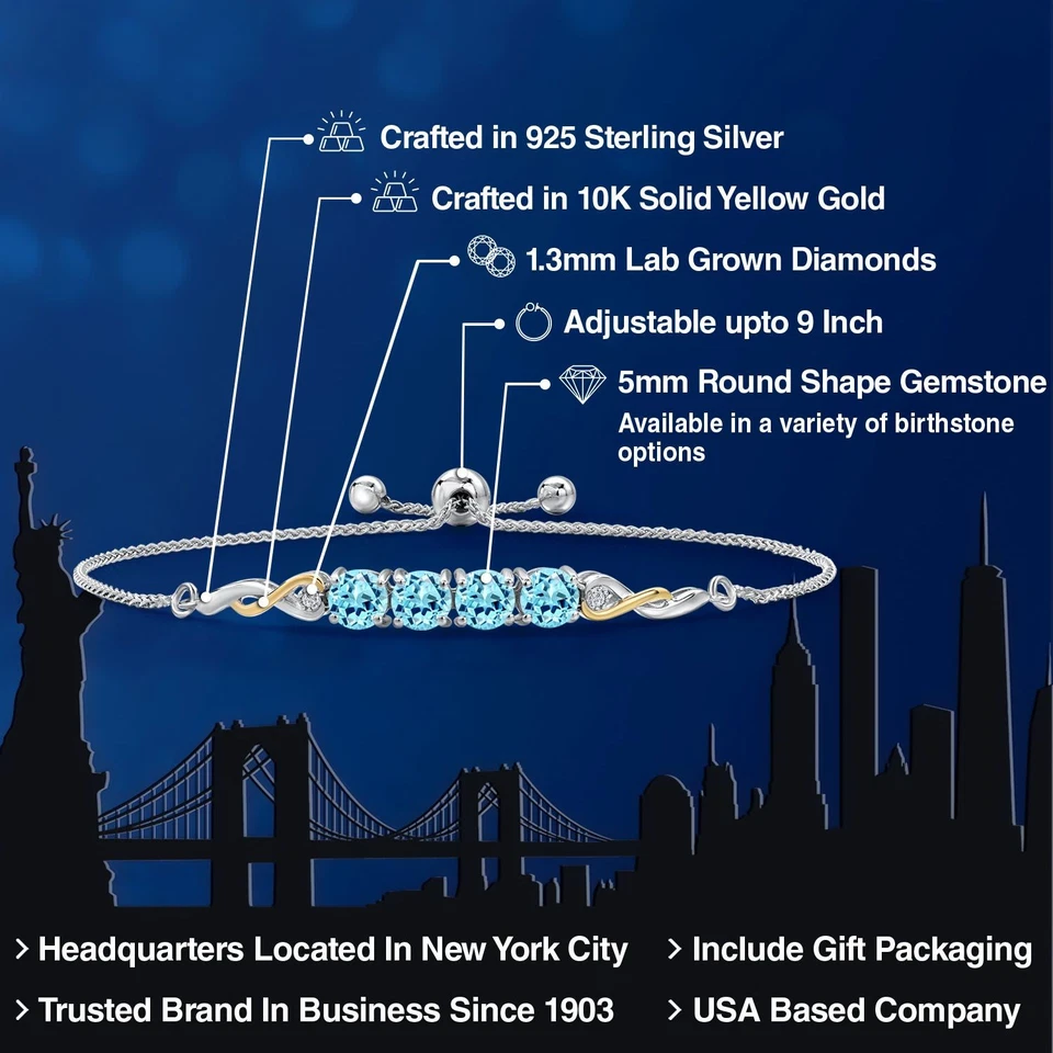 Plata 925 y Oro Amarillo 10K Azul Apatita y Blanco Diamante Cultivado en Laboratorio Foto 2 de 4