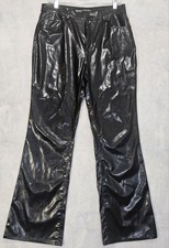 Y2K Fax Leather Pants Womans 12 NEW Bootcut Pleather Bkack Snake Skin Print 90s