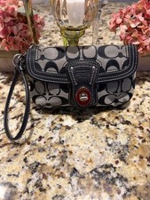Coach Legacy Signature Jacquard Turnlock Wristlet Wallet Black  Gray Y2K
