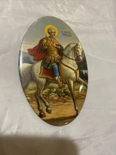 VNTG 5” HERAKLEION CRETE GREECE SAINT MINAS BYZANTINE GREEK STYLE ICON METAL