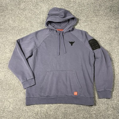 Under Armour Project Rock Hoodie Mens XL Gray Pullover Sweatshirt Bull Logo