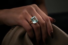 Blue Topaz Ring Anemone Handmade Gold Filled Square Cut Cocktail