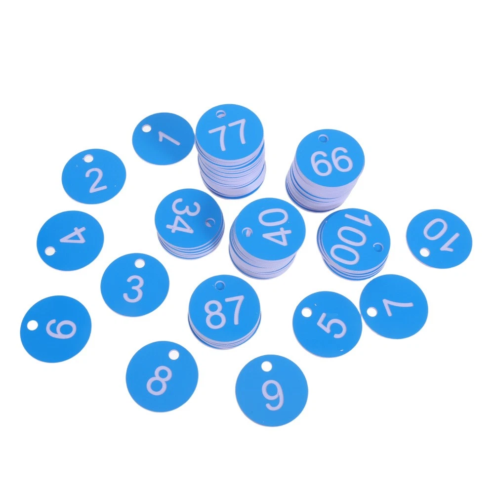 Llaveros numerados de plástico azul cielo reutilizables para armarios y abrigos del hogar