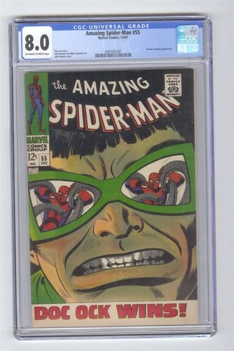 Amazing Spider-Man #55 CGC 8.0 Comic OW/W Stan Lee John Romita Doc Ock Marvel