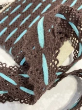 Light Blue Suede Lacing Threaded Thru Brown Cotton Lace 10 Yards New W/O  Tag D5