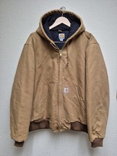 Carhartt Active Jacket Brown J140BRN Duck Canvas Quilted Hooded Coat Mens L