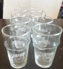 Set 8 Bicchieri in Vetro Trasparenti  PEPSI Vintage - Ottime Condizioni 
