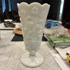 Vintage Westmoreland Milk Glass Vase Grapes Flared  Pedestal Footed White 9"