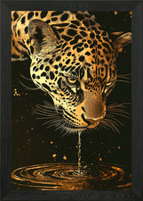 Listing image for Leopard Drinking Water Framed Wall Art Poster Canvas Print Picture